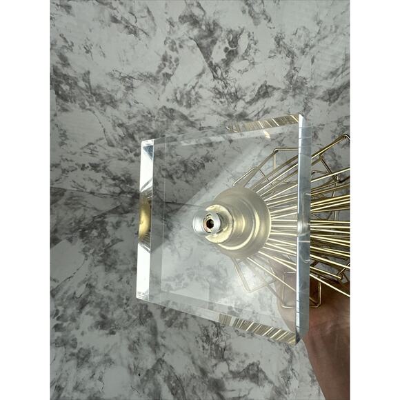 Modernist Gold Geometric Escher Perspective Cube Sculpture Clear Lucite Base - Picture 8 of 8
